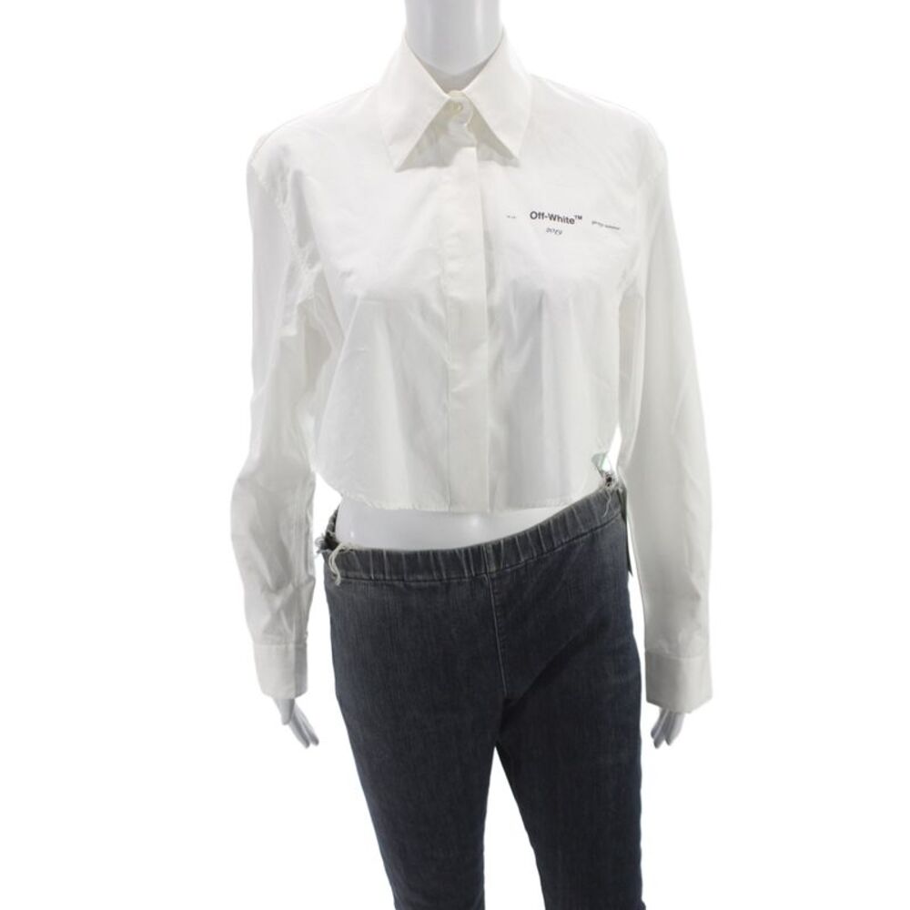 Off White Womens Tops Button Down Collared Long Sleeve White Size 38